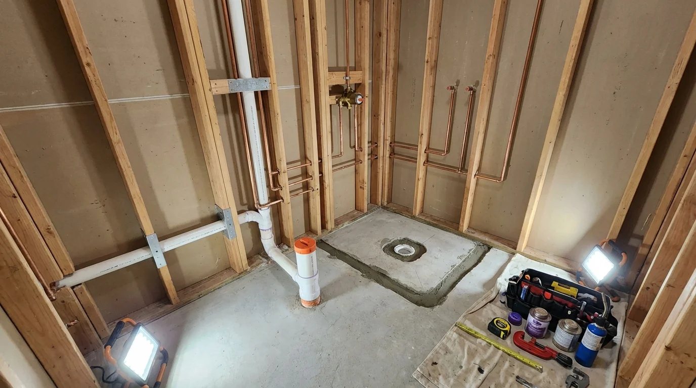 Bathroom rough-in plumbing during remodel by Johns Plumbing LLC in Yuba City