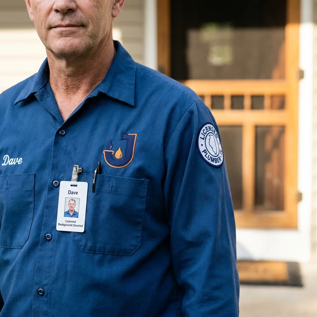 Licensed plumber showing ID badge in Yuba City, CA