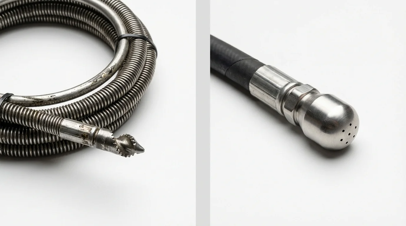 Drain snake cable and hydro jetting nozzle used for drain cleaning in Yuba City, CA