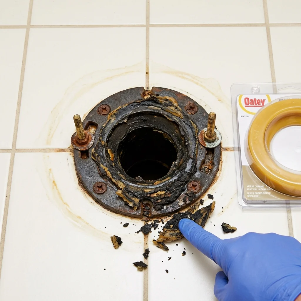 Failed wax ring showing water seepage at the base of a toilet in a Yuba City, CA home