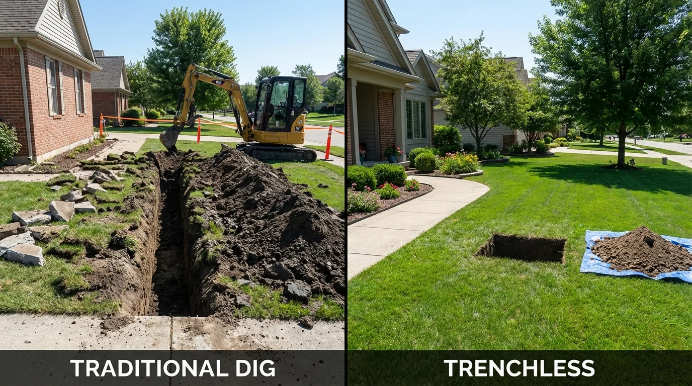 Trenchless sewer repair with minimal yard damage versus traditional excavation in Yuba City, CA